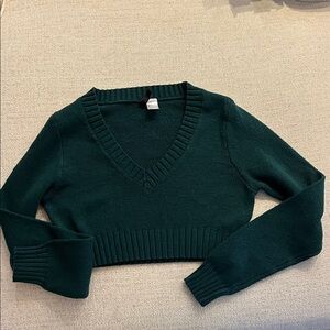 H&M Dark Green V-Neck Cropped Sweater